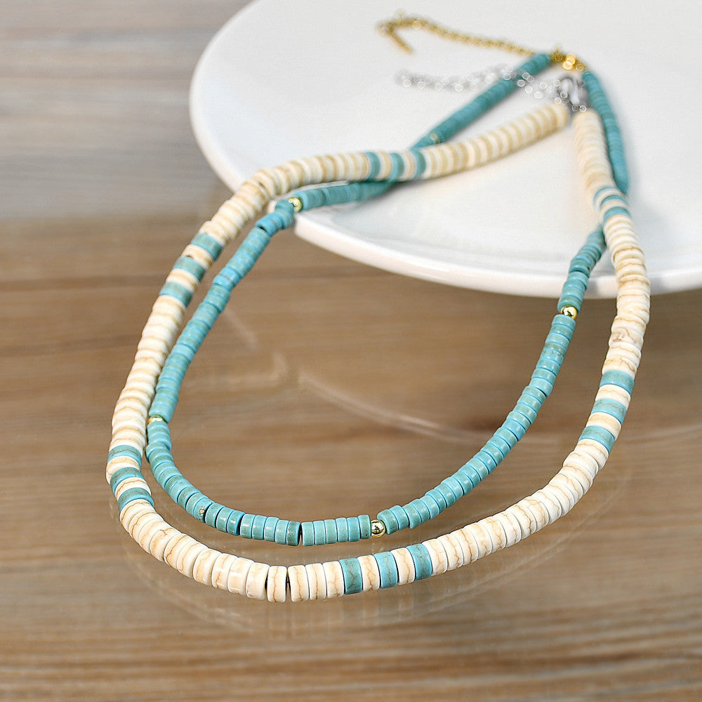 Collana con perline a rullo in zircone bianco turchese Olivenorma 