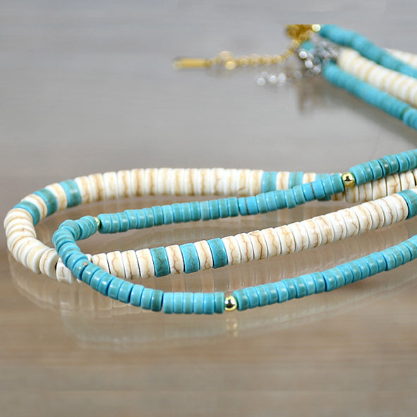 Collana con perline a rullo in zircone bianco turchese Olivenorma 