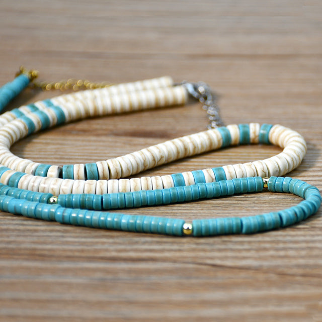 Collana con perline a rullo in zircone bianco turchese Olivenorma 