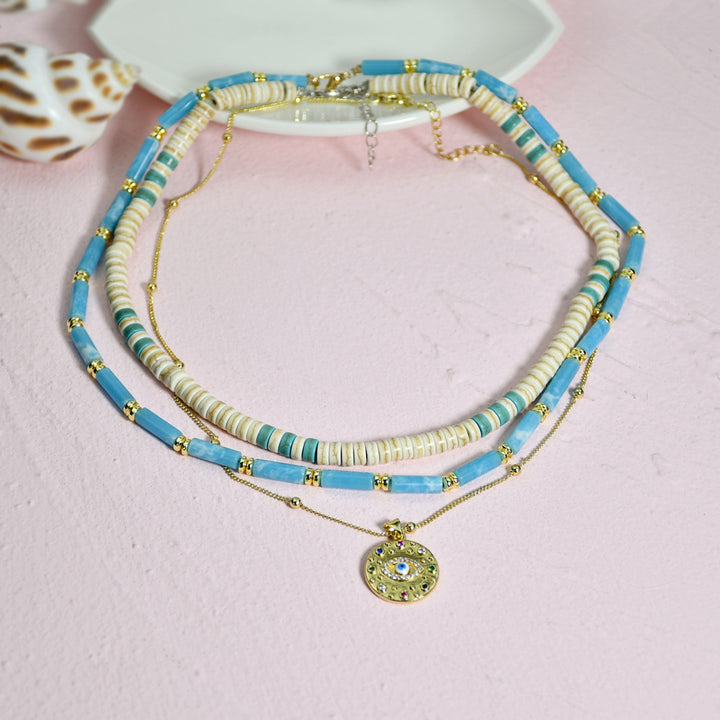 Set di collana con zirconi turchese e larimar Olivenorma 