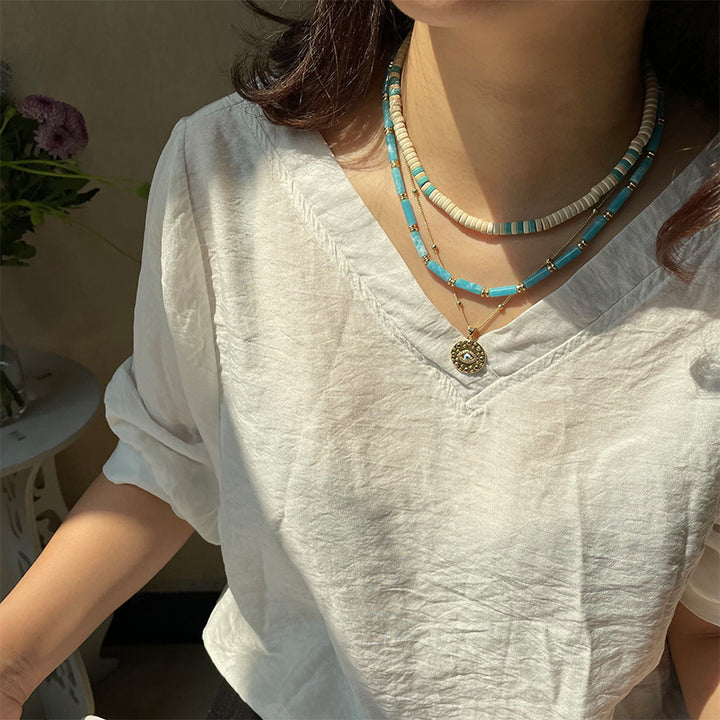 Set di collana con zirconi turchese e larimar Olivenorma 