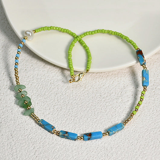 Collana di perline di giada verde pietra dell'imperatore blu Olivenorma