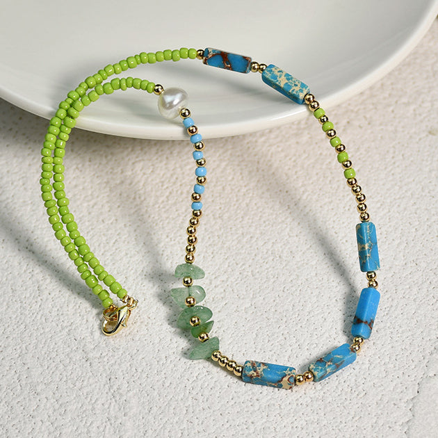 Collana di perline di giada verde pietra dell'imperatore blu Olivenorma