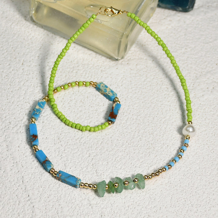 Collana di perline di giada verde pietra dell'imperatore blu Olivenorma