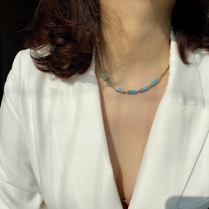 Collana di perline di giada verde pietra dell'imperatore blu Olivenorma