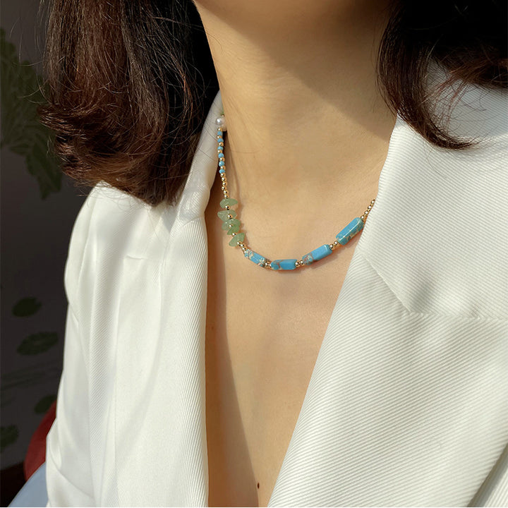 Collana di perline di giada verde pietra dell'imperatore blu Olivenorma