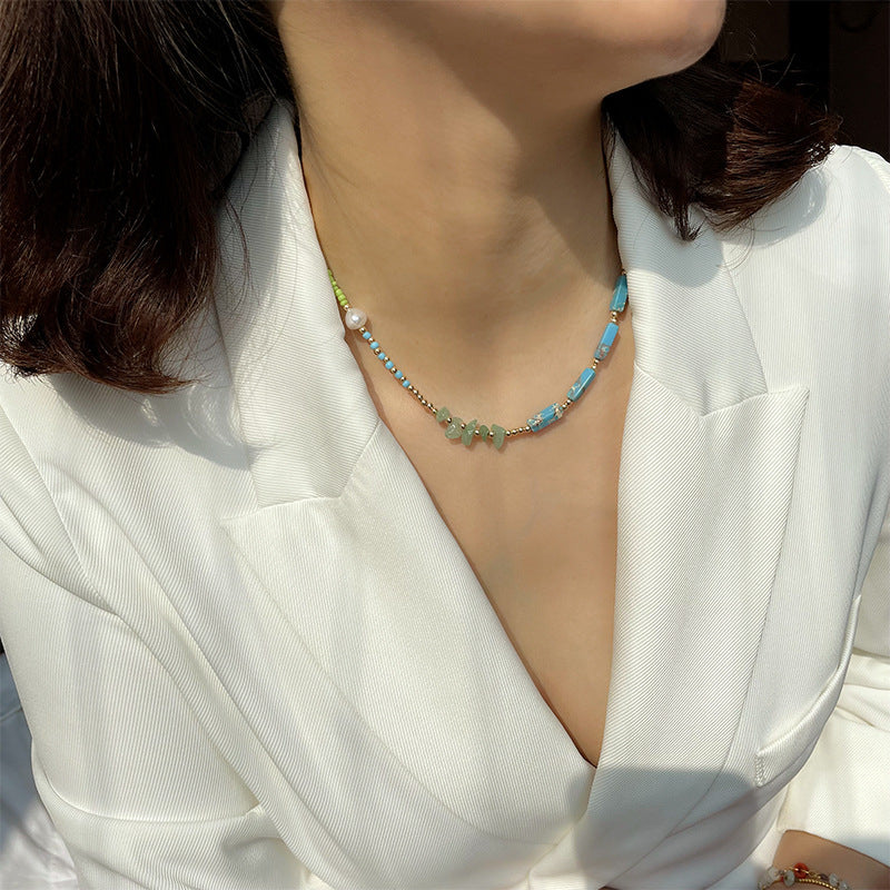 Collana di perline di giada verde pietra dell'imperatore blu Olivenorma