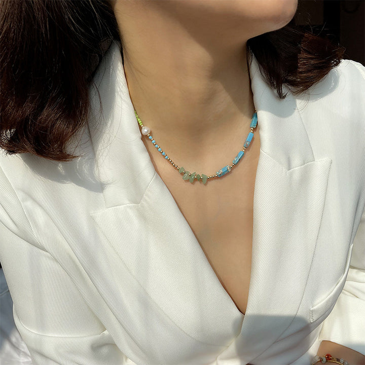 Collana di perline di giada verde pietra dell'imperatore blu Olivenorma