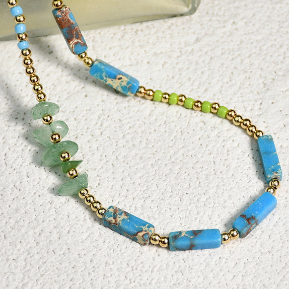 Collana di perline di giada verde pietra dell'imperatore blu Olivenorma