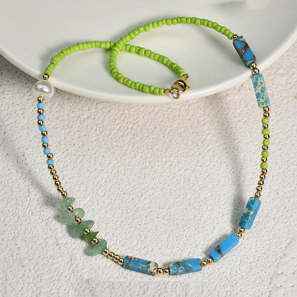 Collana di perline di giada verde pietra dell'imperatore blu Olivenorma