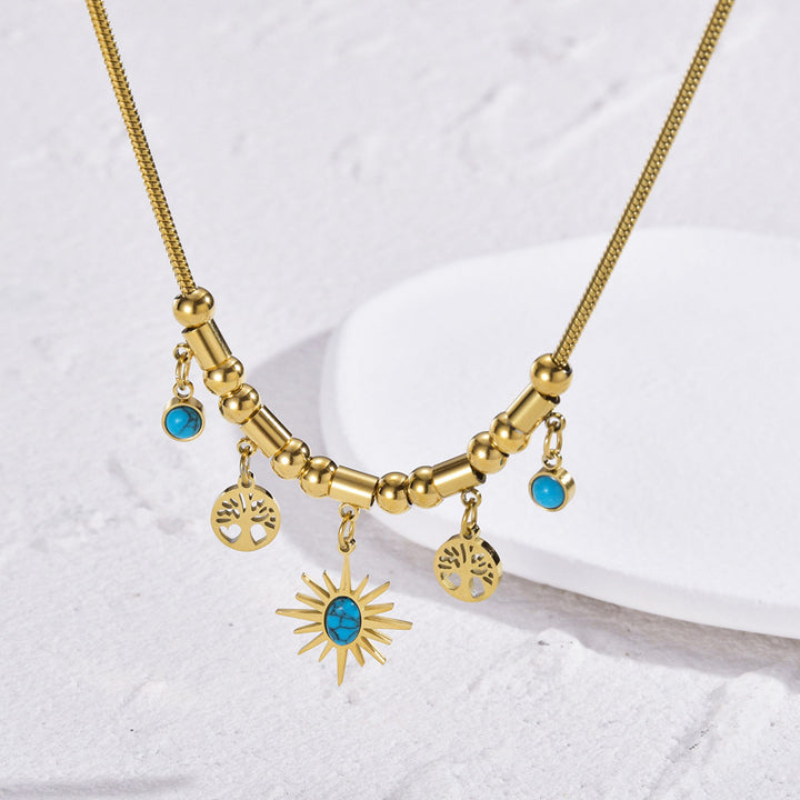 Collana con ciondolo a forma di stella turchese con albero della vita Olivenorma