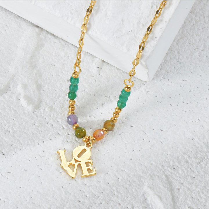 Collana con ciondolo "LOVE" in pietra naturale Olivenorma