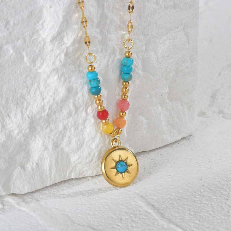 Olivenorma Collana con ciondolo turchese in titanio e acciaio 14k