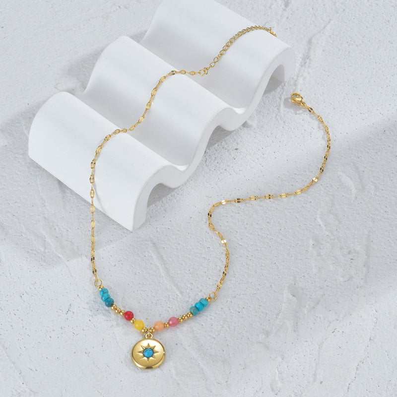 Olivenorma Collana con ciondolo turchese in titanio e acciaio 14k