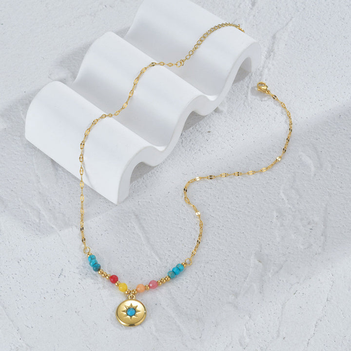 Olivenorma Collana con ciondolo turchese in titanio e acciaio 14k