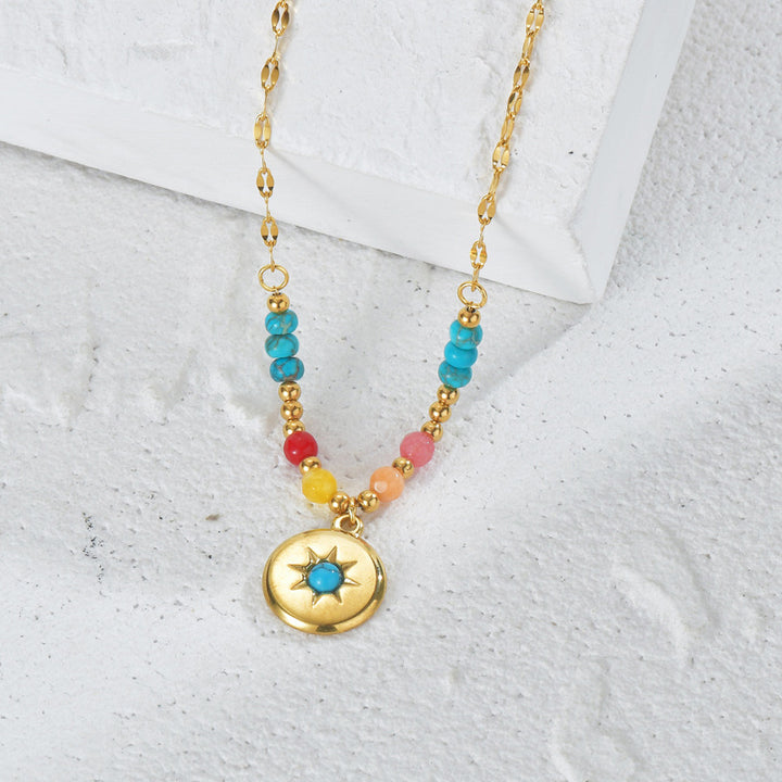 Olivenorma Collana con ciondolo turchese in titanio e acciaio 14k