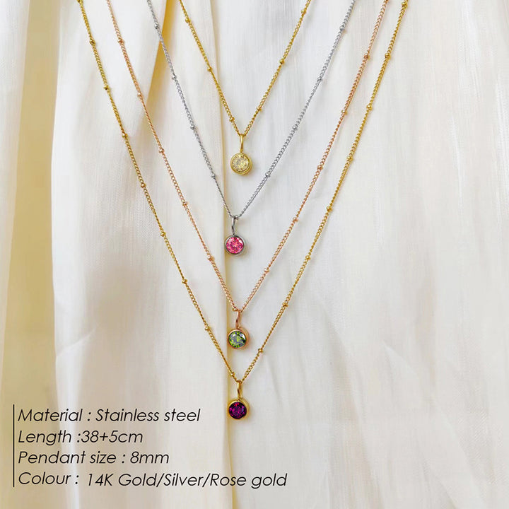 Collana con ciondolo con pietra portafortuna rotonda Olivenorma da 8 mm