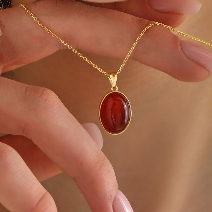 Collana Olivenorma in agata rossa S925 in argento sterling placcato oro 