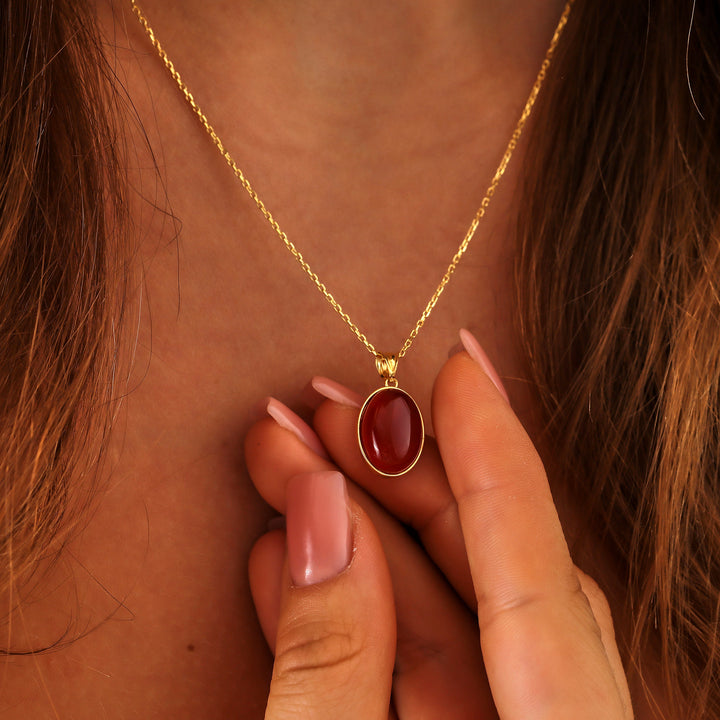 Collana Olivenorma in agata rossa S925 in argento sterling placcato oro 