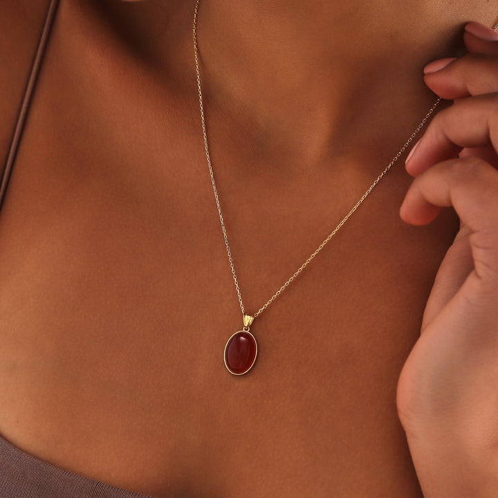 Collana Olivenorma in agata rossa S925 in argento sterling placcato oro 
