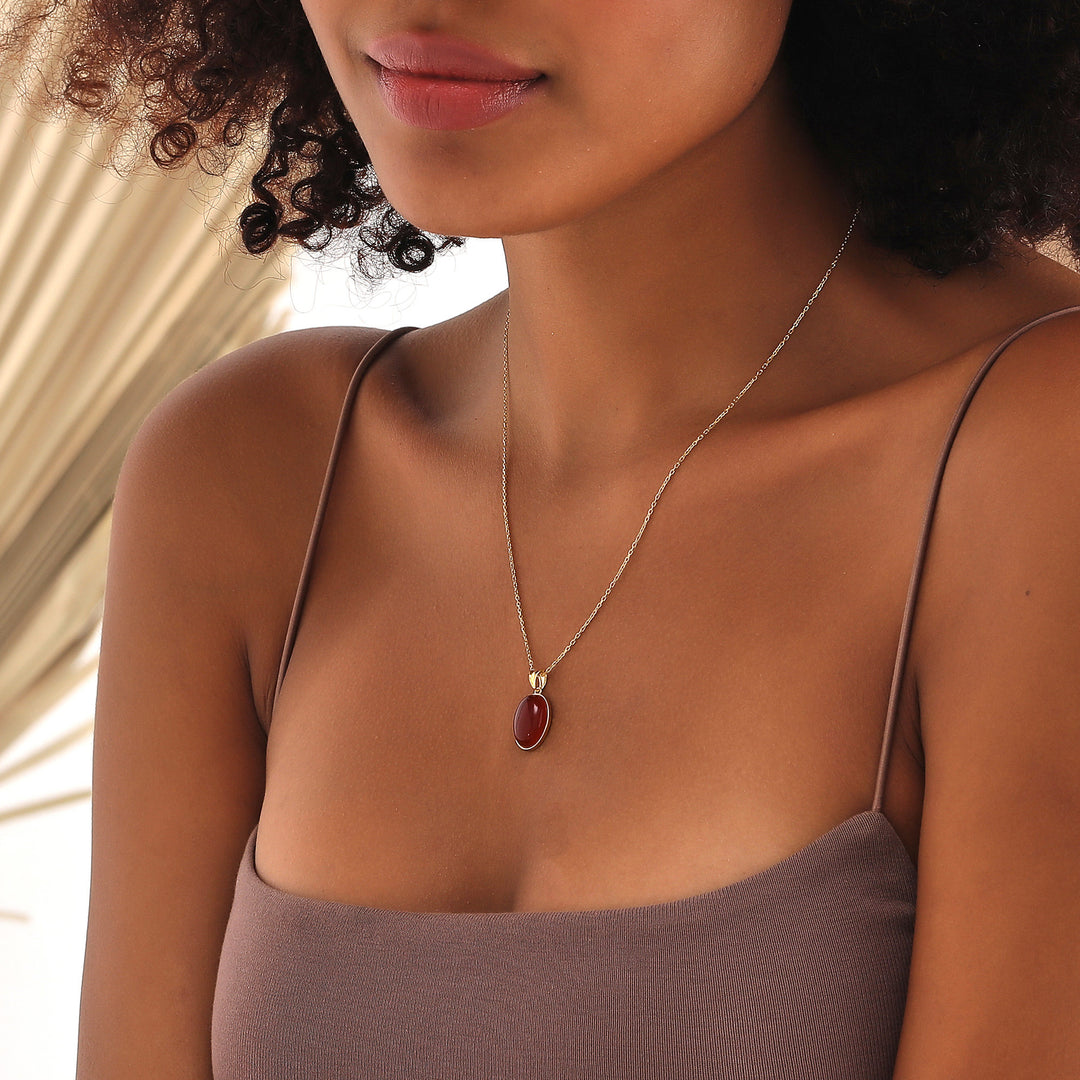 Collana Olivenorma in agata rossa S925 in argento sterling placcato oro 