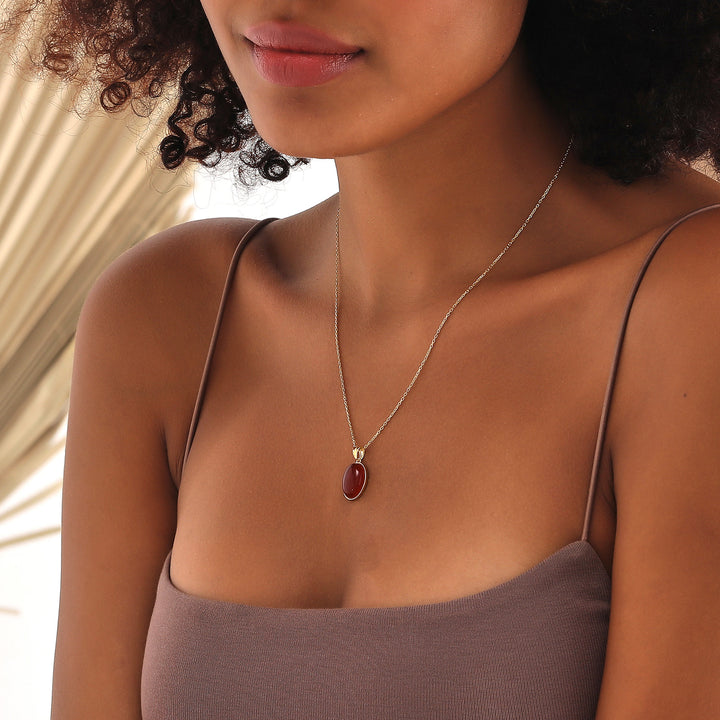 Collana Olivenorma in agata rossa S925 in argento sterling placcato oro 
