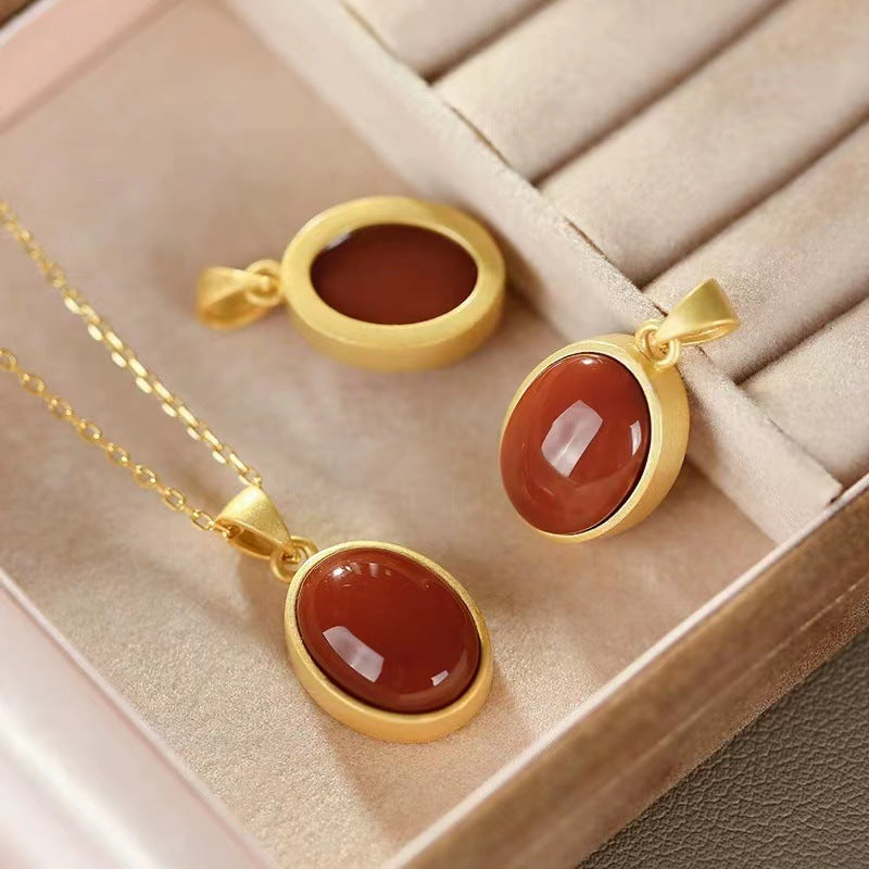 Collana Olivenorma in agata rossa S925 in argento sterling placcato oro 