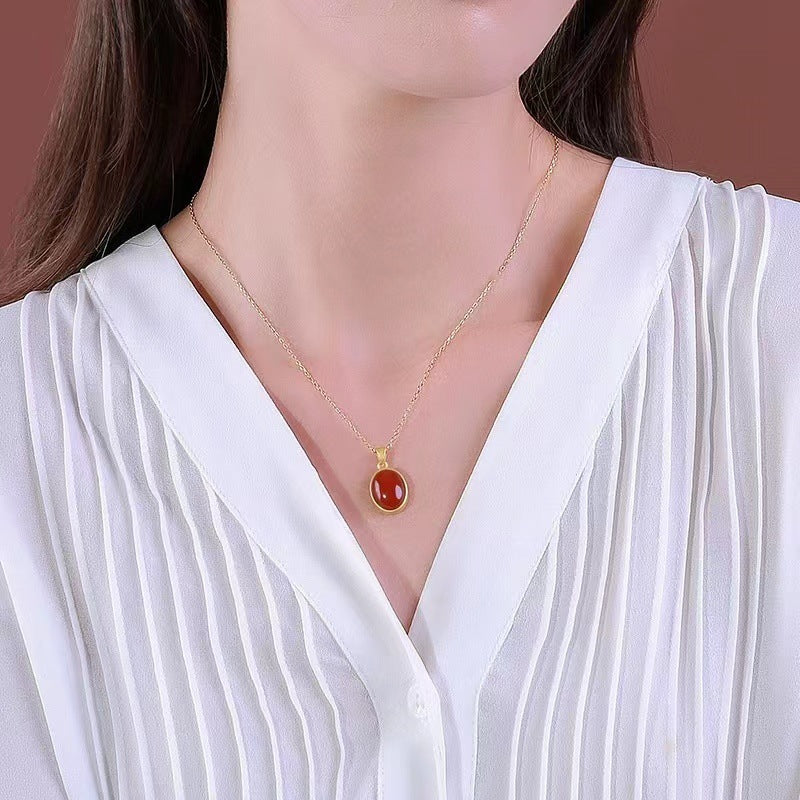 Collana Olivenorma in agata rossa S925 in argento sterling placcato oro 