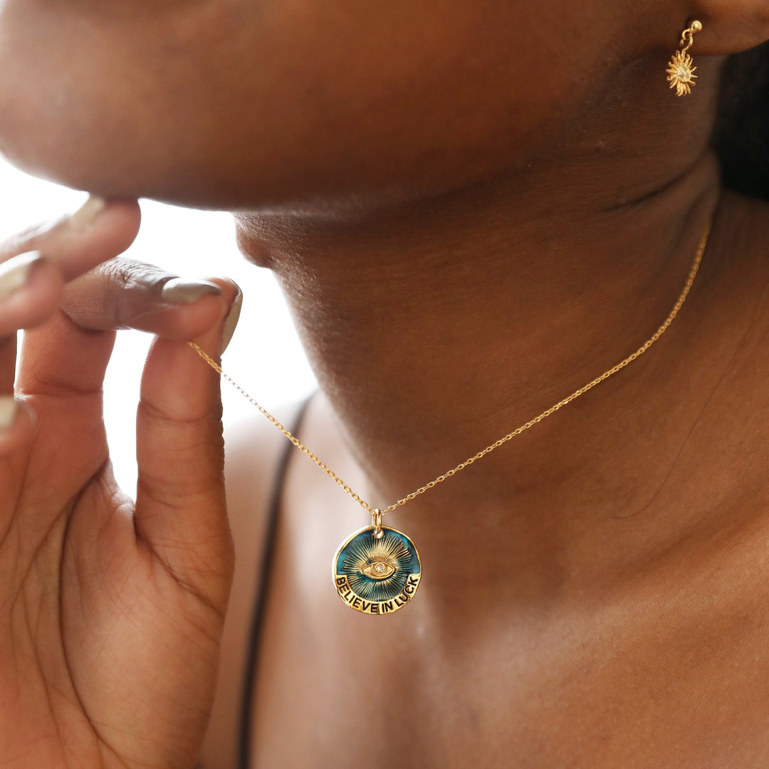 Collana con ciondolo "Believe In Luck" Olivenorma contro il malocchio 