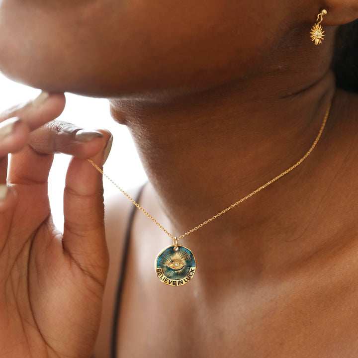 Collana con ciondolo "Believe In Luck" Olivenorma contro il malocchio 