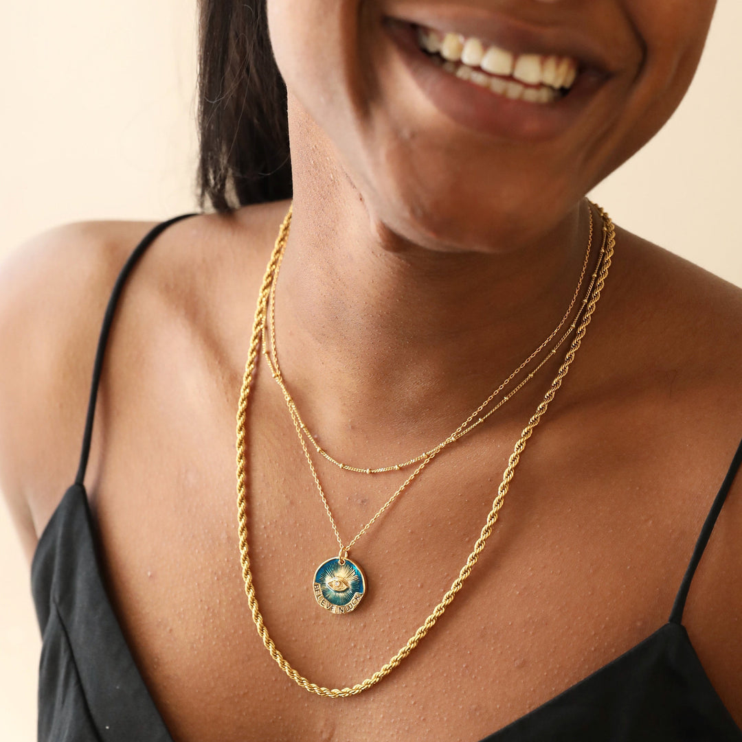 Collana con ciondolo "Believe In Luck" Olivenorma contro il malocchio 