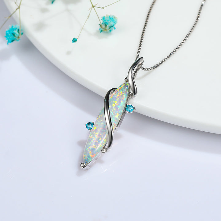 Collana con ciondolo in opale bianco con occhio di cavallo speciale Olivenorma