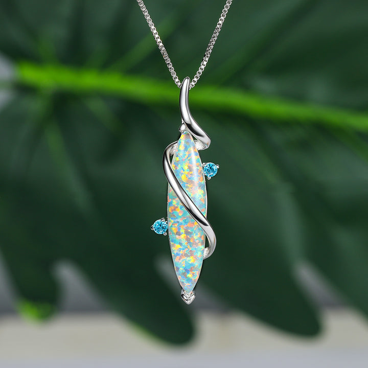 Collana con ciondolo in opale bianco con occhio di cavallo speciale Olivenorma