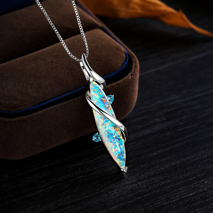 Collana con ciondolo in opale bianco con occhio di cavallo speciale Olivenorma
