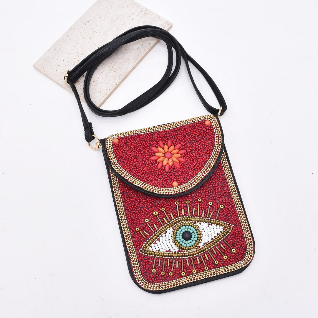 Olivenorma Borsa per cellulare Hamsa con perline bohémien e occhio malvagio