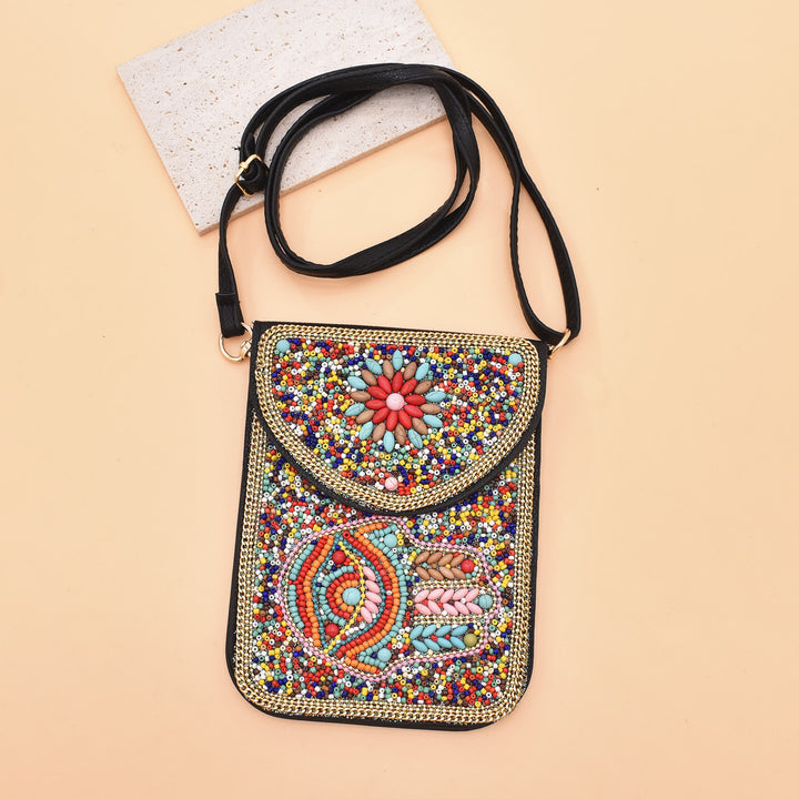 Olivenorma Borsa per cellulare Hamsa con perline bohémien e occhio malvagio