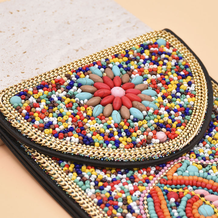Olivenorma Borsa per cellulare Hamsa con perline bohémien e occhio malvagio