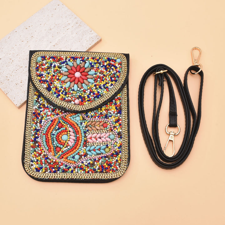 Olivenorma Borsa per cellulare Hamsa con perline bohémien e occhio malvagio