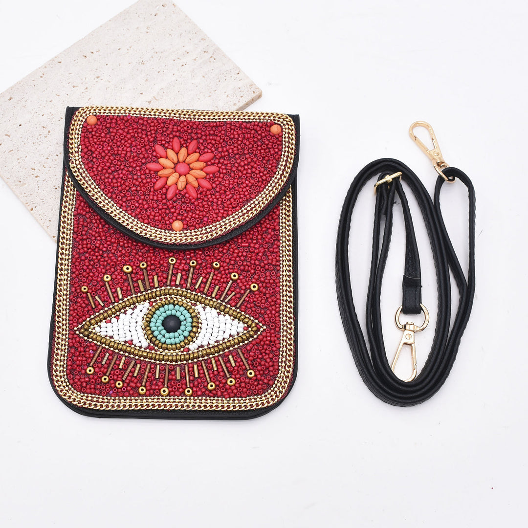 Olivenorma Borsa per cellulare Hamsa con perline bohémien e occhio malvagio