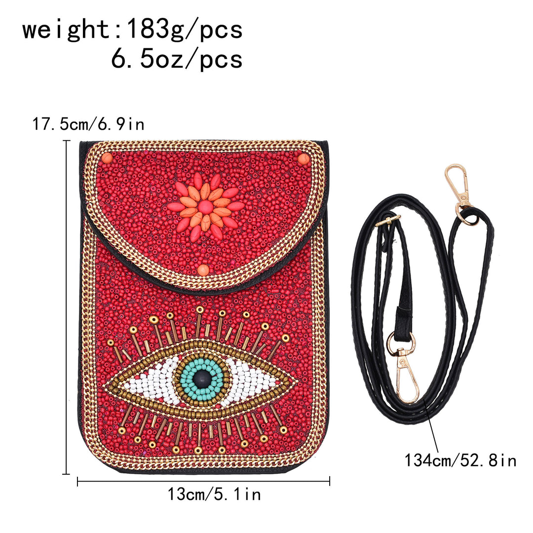 Olivenorma Borsa per cellulare Hamsa con perline bohémien e occhio malvagio