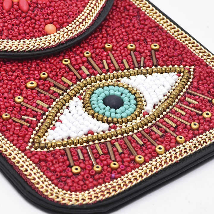 Olivenorma Borsa per cellulare Hamsa con perline bohémien e occhio malvagio