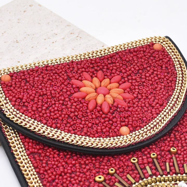 Olivenorma Borsa per cellulare Hamsa con perline bohémien e occhio malvagio