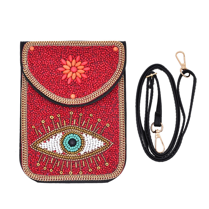 Olivenorma Borsa per cellulare Hamsa con perline bohémien e occhio malvagio
