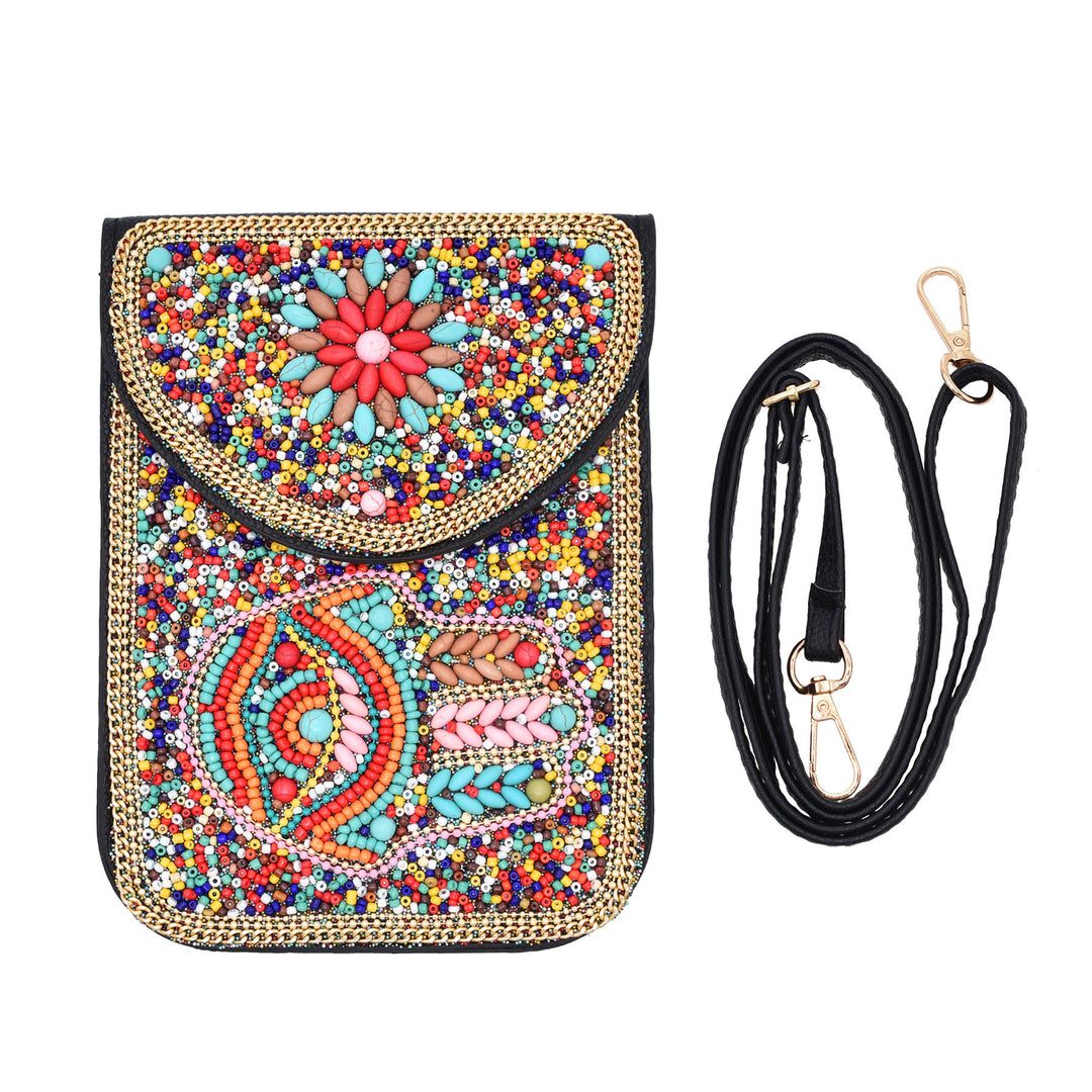 Olivenorma Borsa per cellulare Hamsa con perline bohémien e occhio malvagio