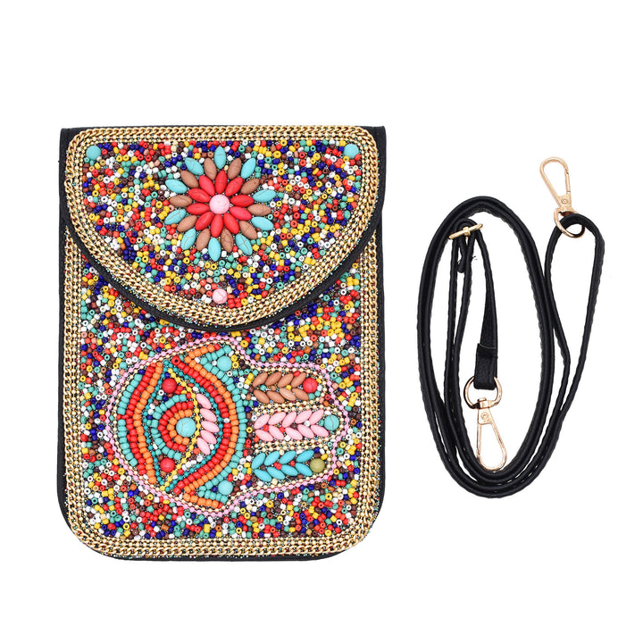 Olivenorma Borsa per cellulare Hamsa con perline bohémien e occhio malvagio