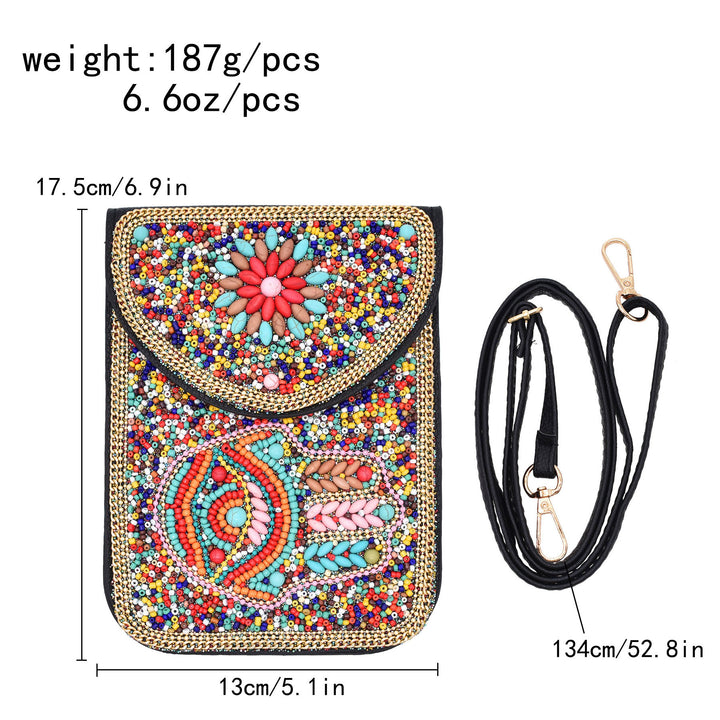 Olivenorma Borsa per cellulare Hamsa con perline bohémien e occhio malvagio