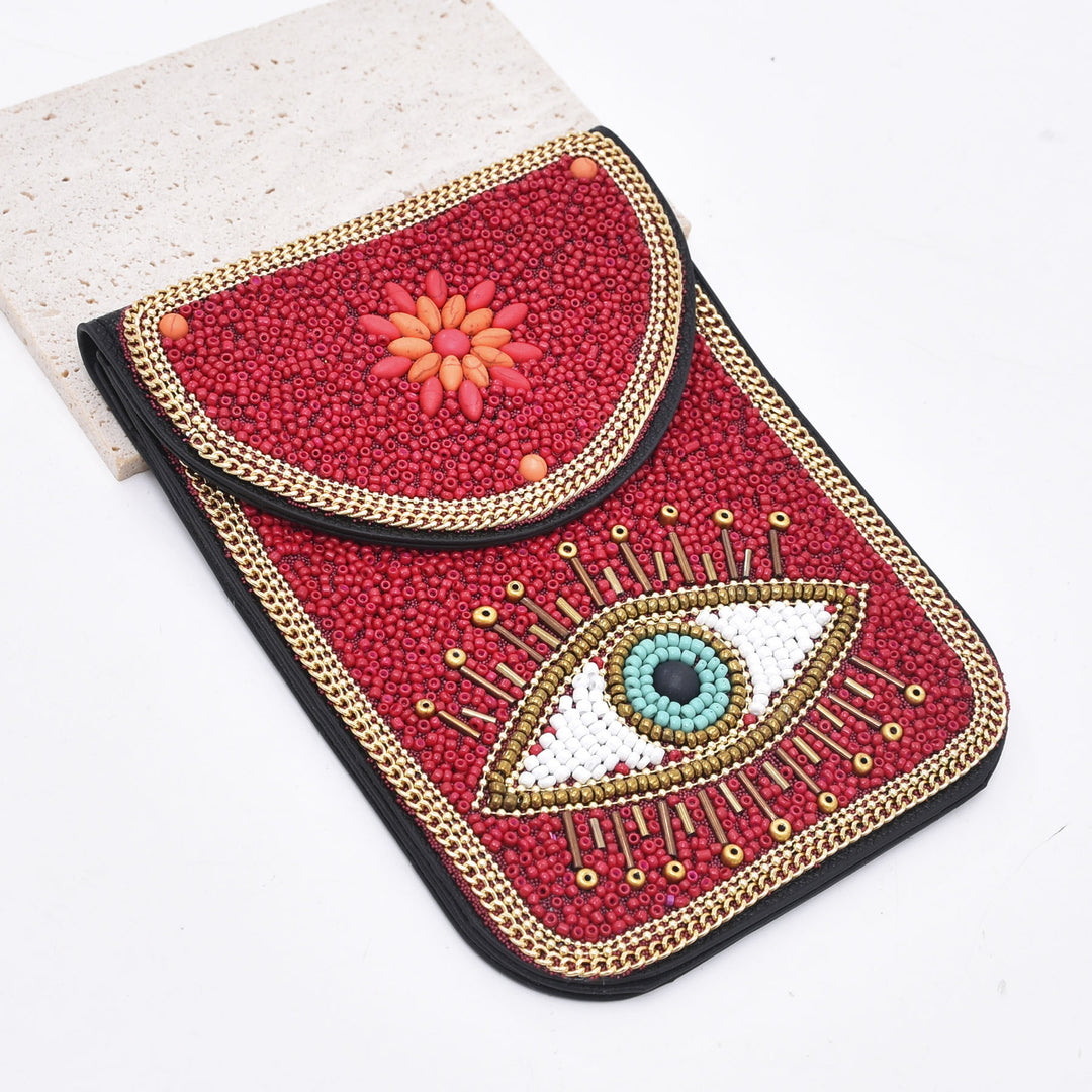 Olivenorma Borsa per cellulare Hamsa con perline bohémien e occhio malvagio
