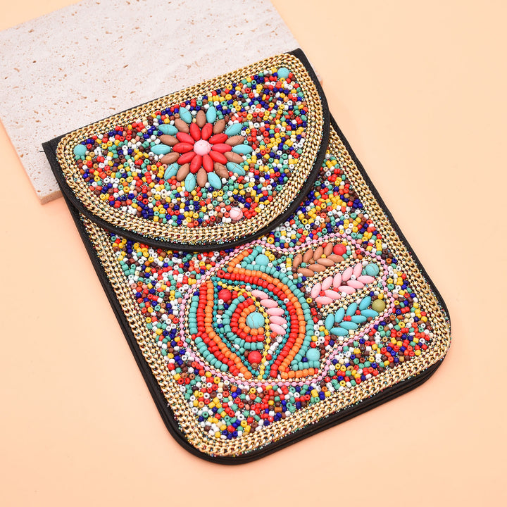 Olivenorma Borsa per cellulare Hamsa con perline bohémien e occhio malvagio