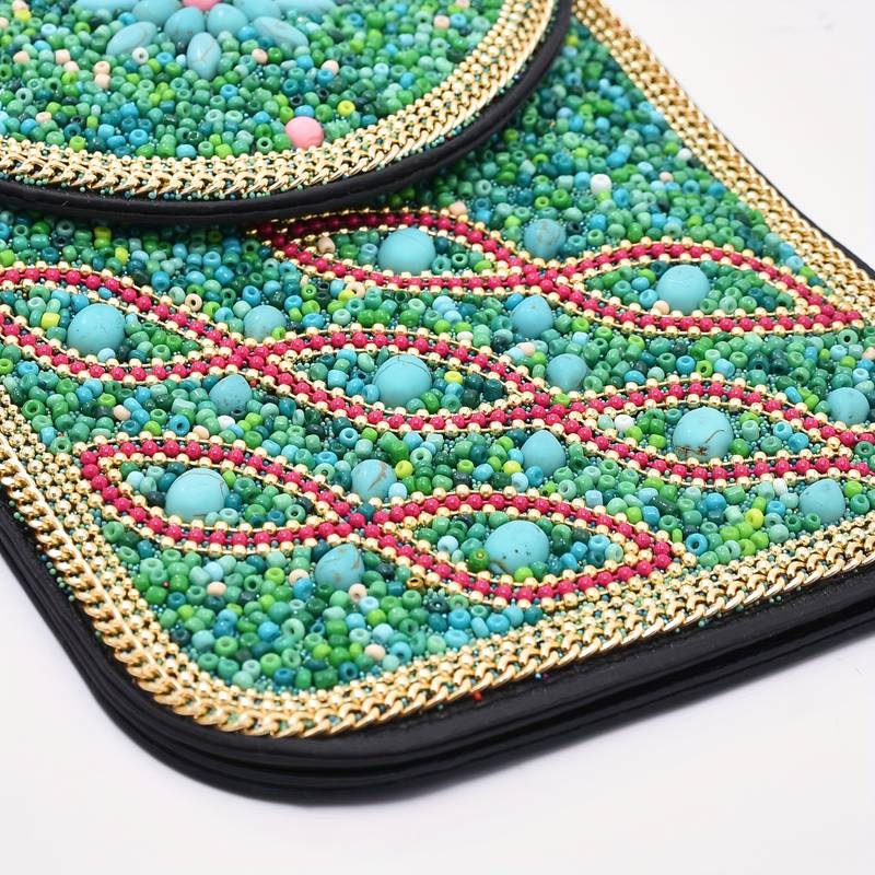 Olivenorma Borsa per cellulare con fiori di perline bohémien 