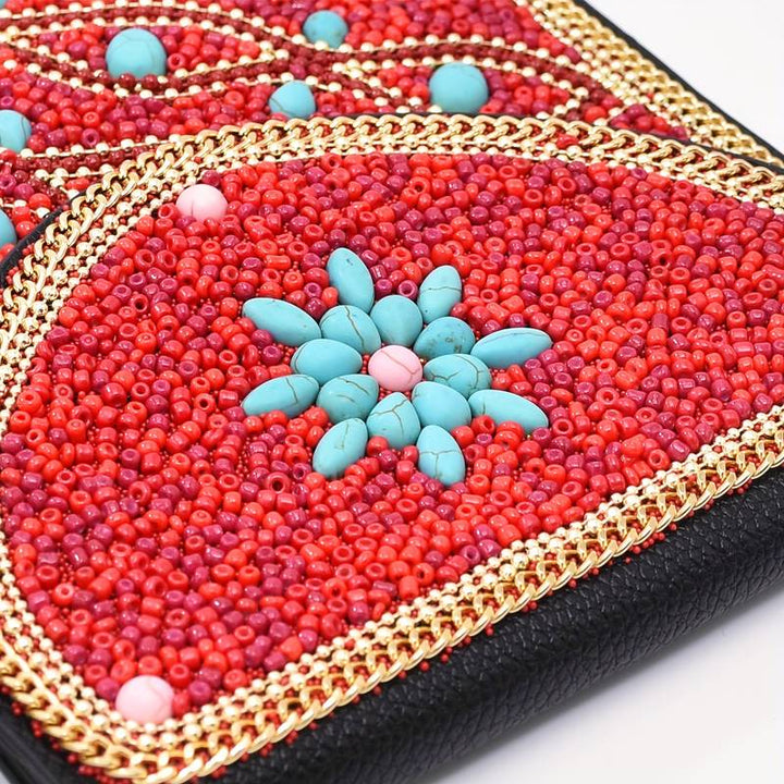 Olivenorma Borsa per cellulare con fiori di perline bohémien 